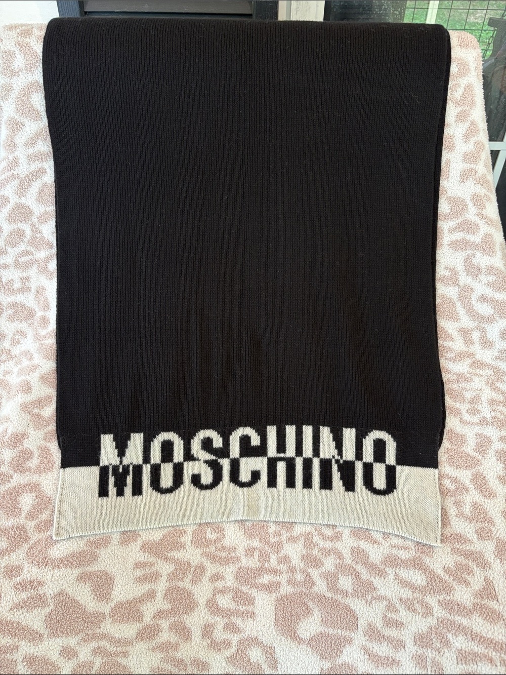Moschino Black Crewneck Sweater with Cream Logo Hem